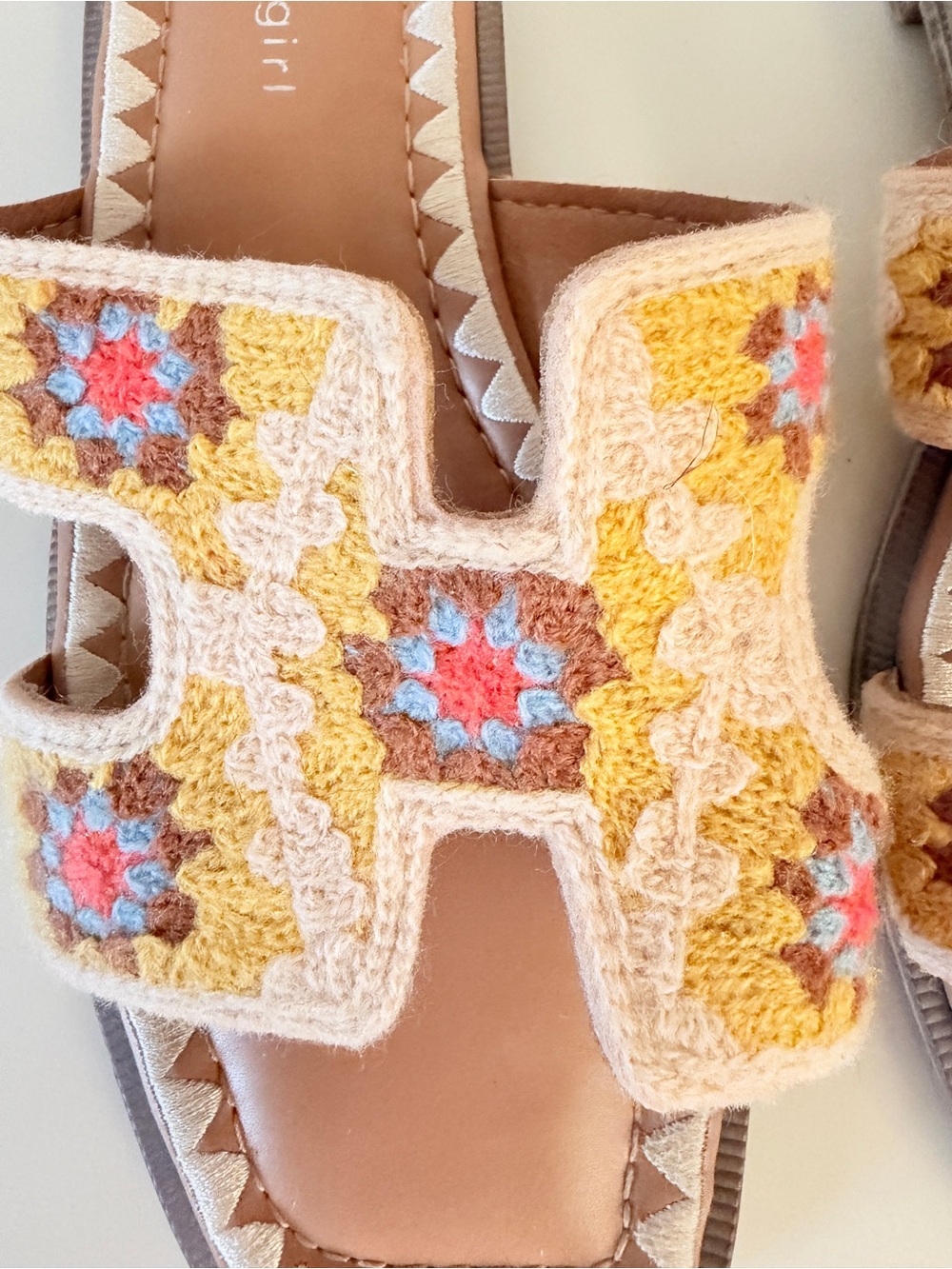 Madden Girl Yellow Crochet Slide Sandals with Floral Accent. 8.5 - Picture 3 of 8